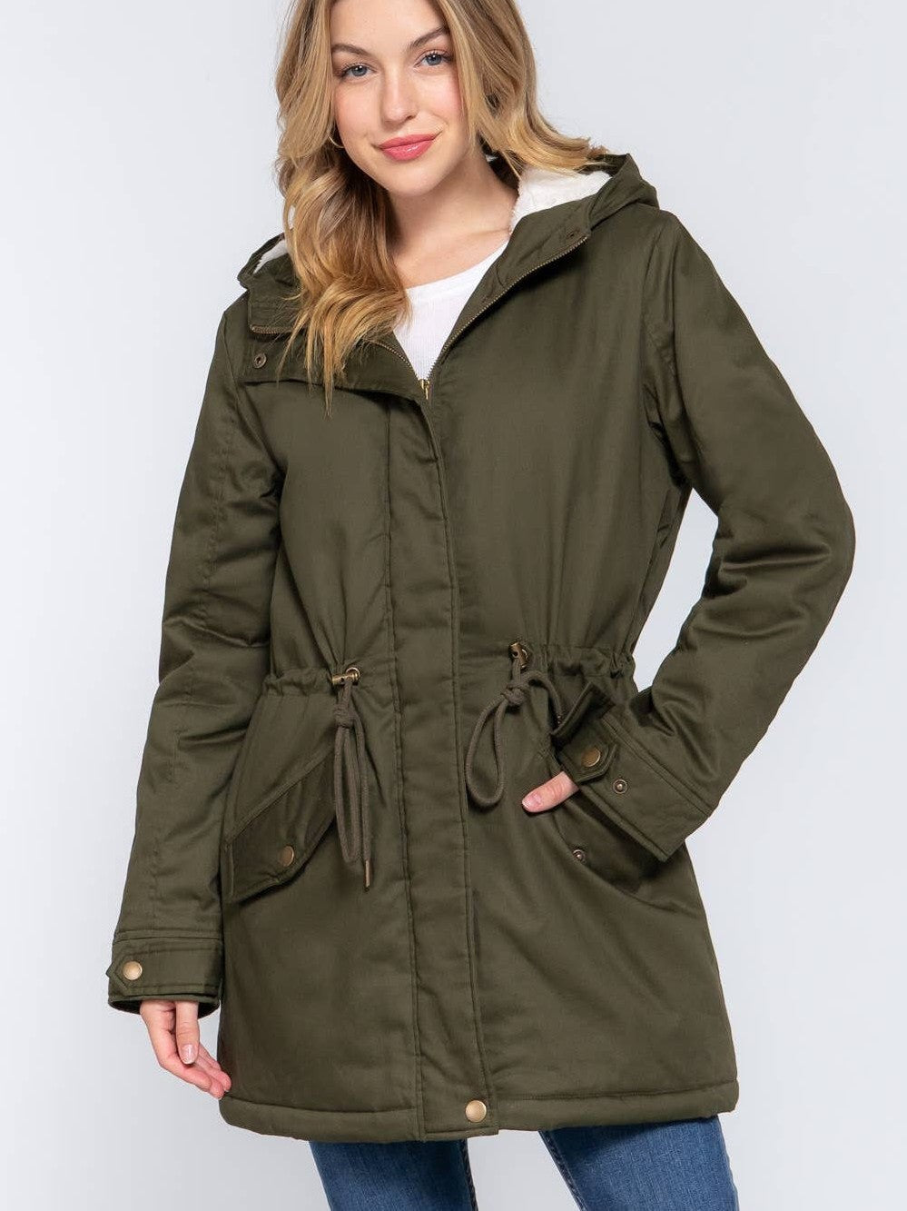 Fleece Lined Fur Hoodie Utility Jacket- two colors