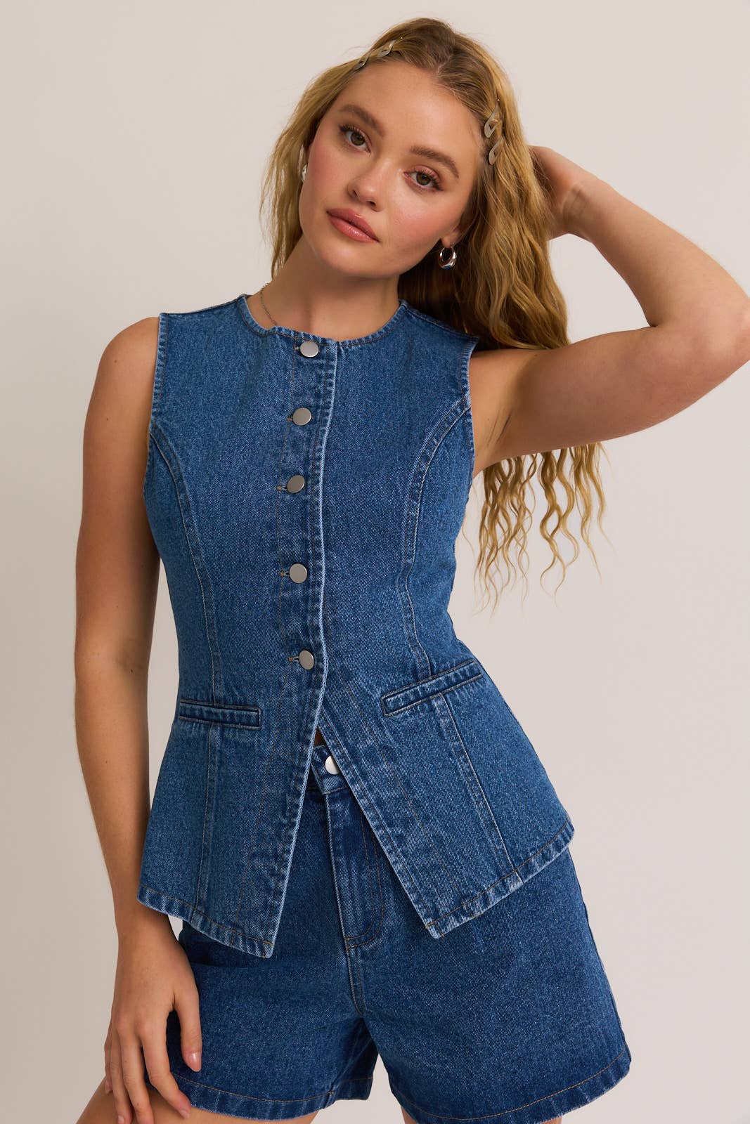 Button Down Sleeveless Vest Top