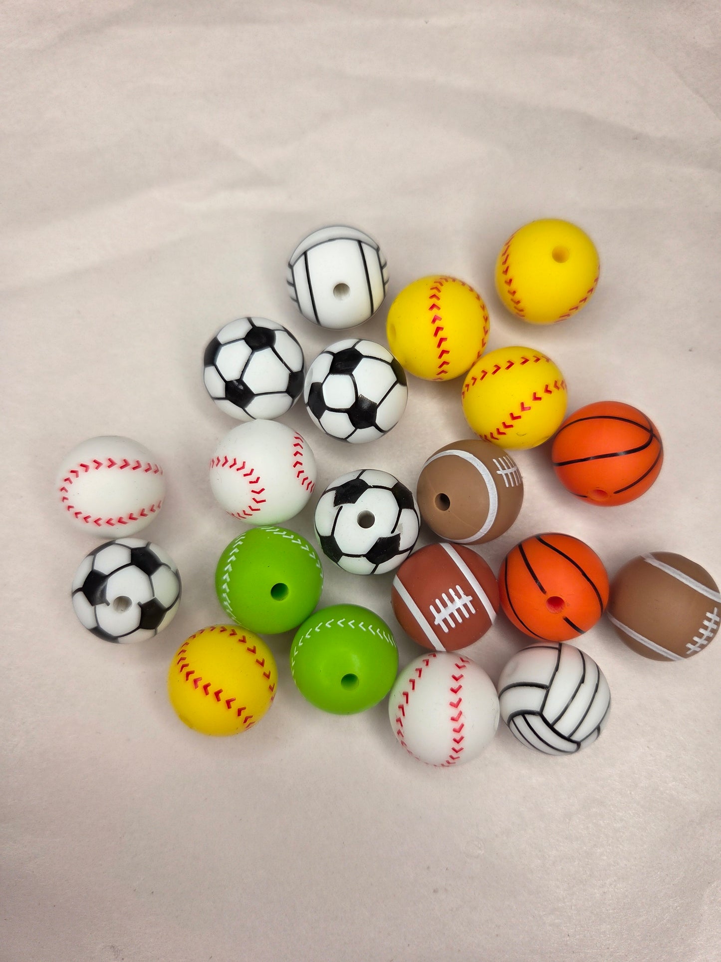 Sports Ball Silicon Bead Random Mix 15mm