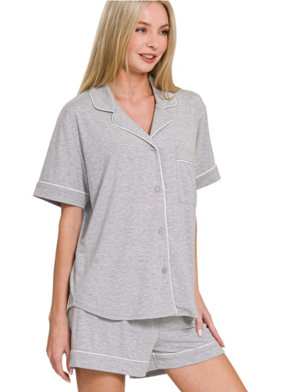 Short Sleeve Button Down Shirt & Shorts 2pcs Pajamas Set(several colors)