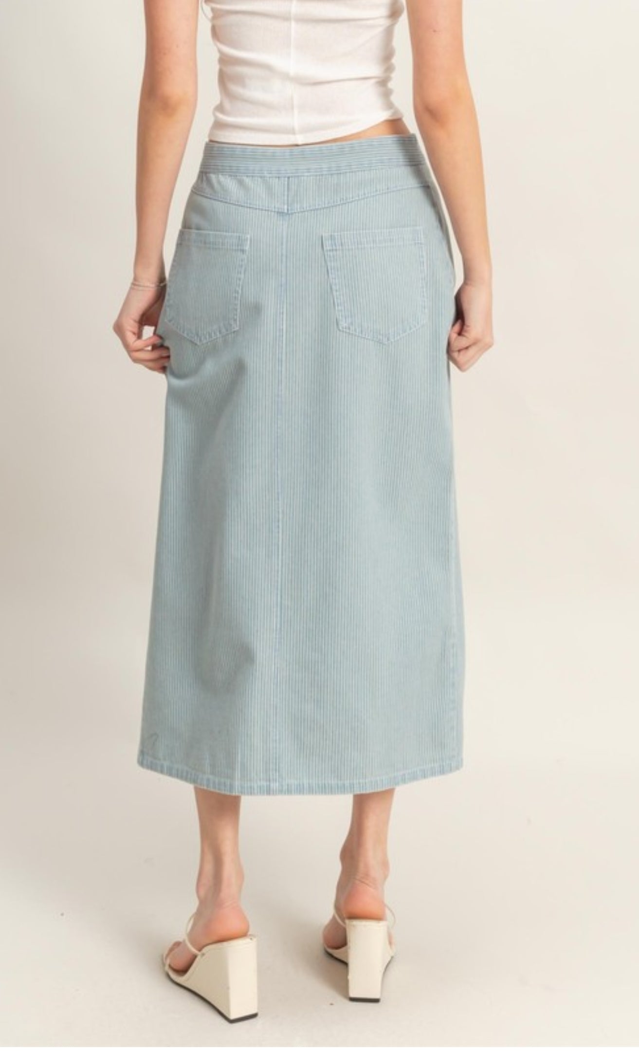 Washed Stripped Denim Skirt