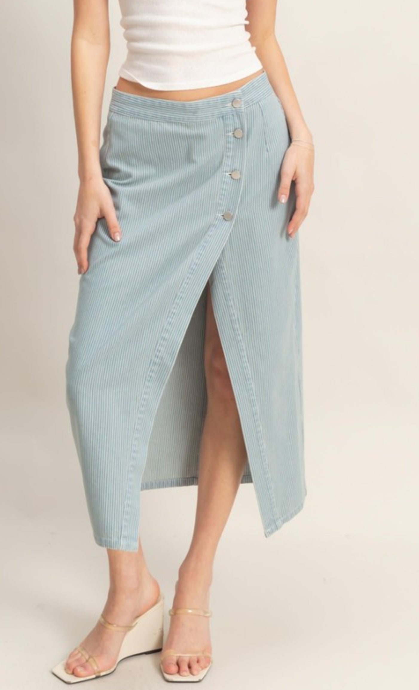 Washed Stripped Denim Skirt