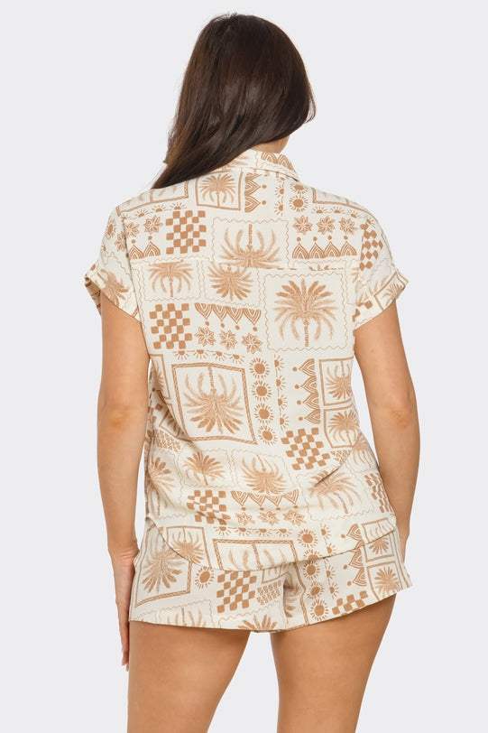 Mocha Palm print Top and Shorts Set