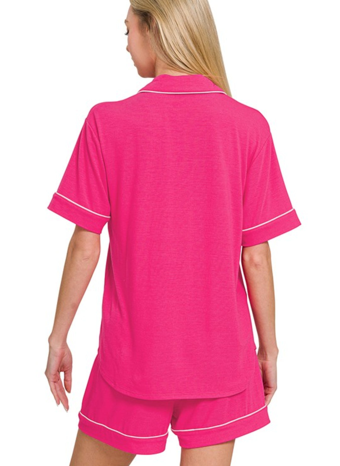 Short Sleeve Button Down Shirt & Shorts 2pcs Pajamas Set(several colors)