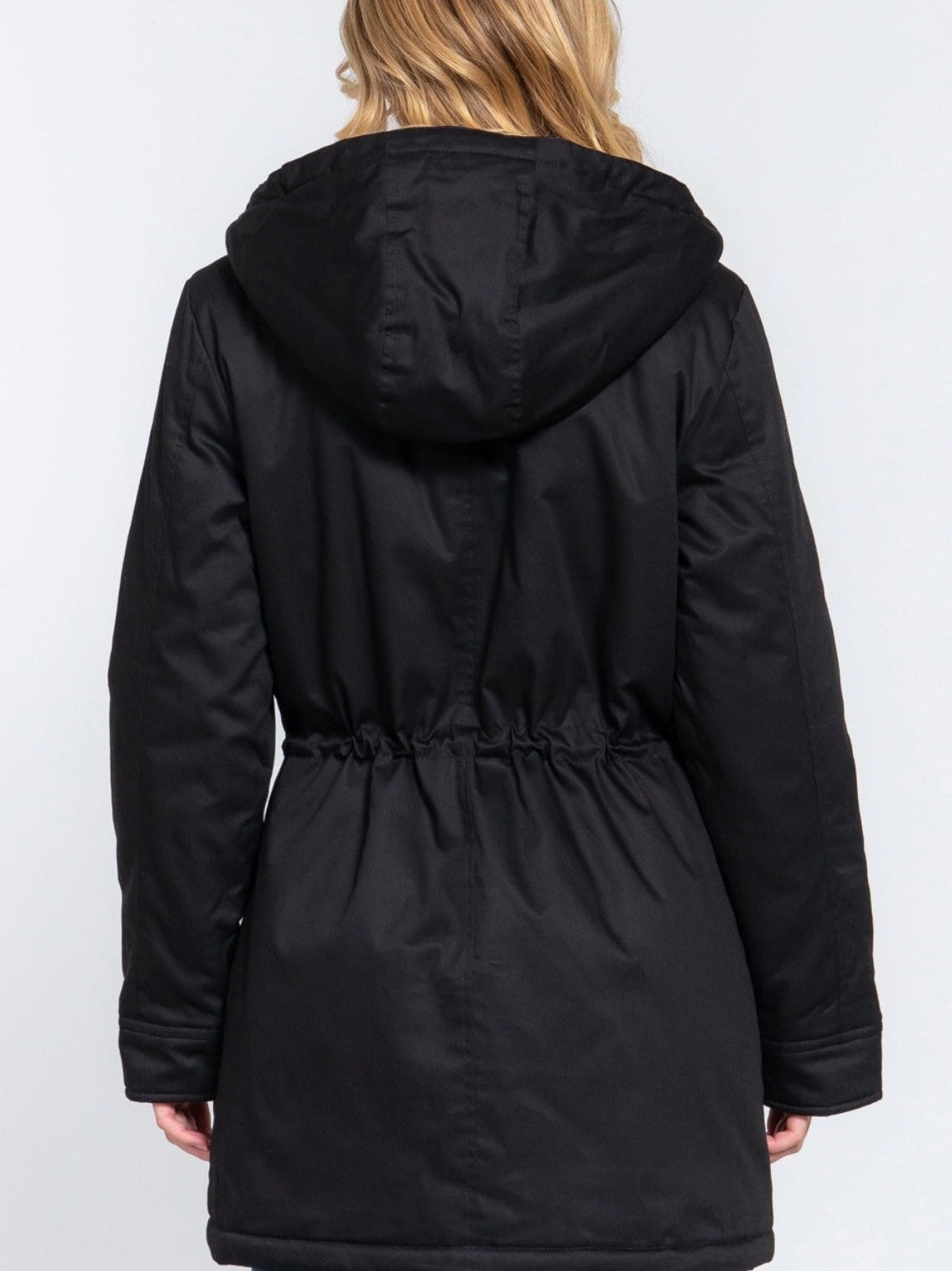 Fleece Lined Fur Hoodie Utility Jacket- two colors