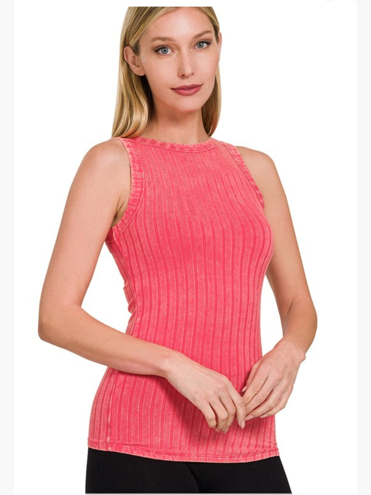 Ribbed Sleeveless Tank Top With Exposed Seem(several colors)