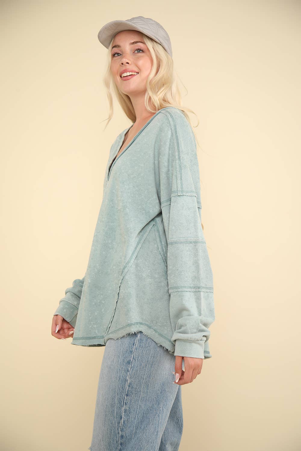 Washed Knit V-Neck Oversized Top(several colors)