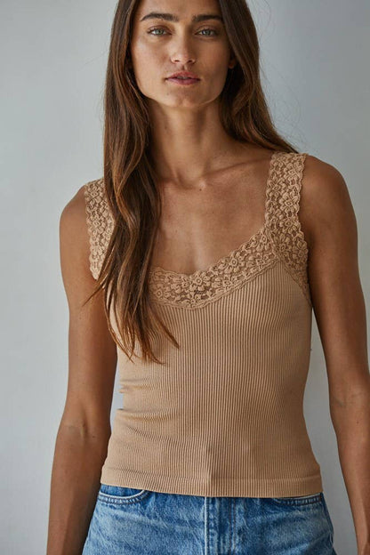 Lace Trim Tank Top 3/$40