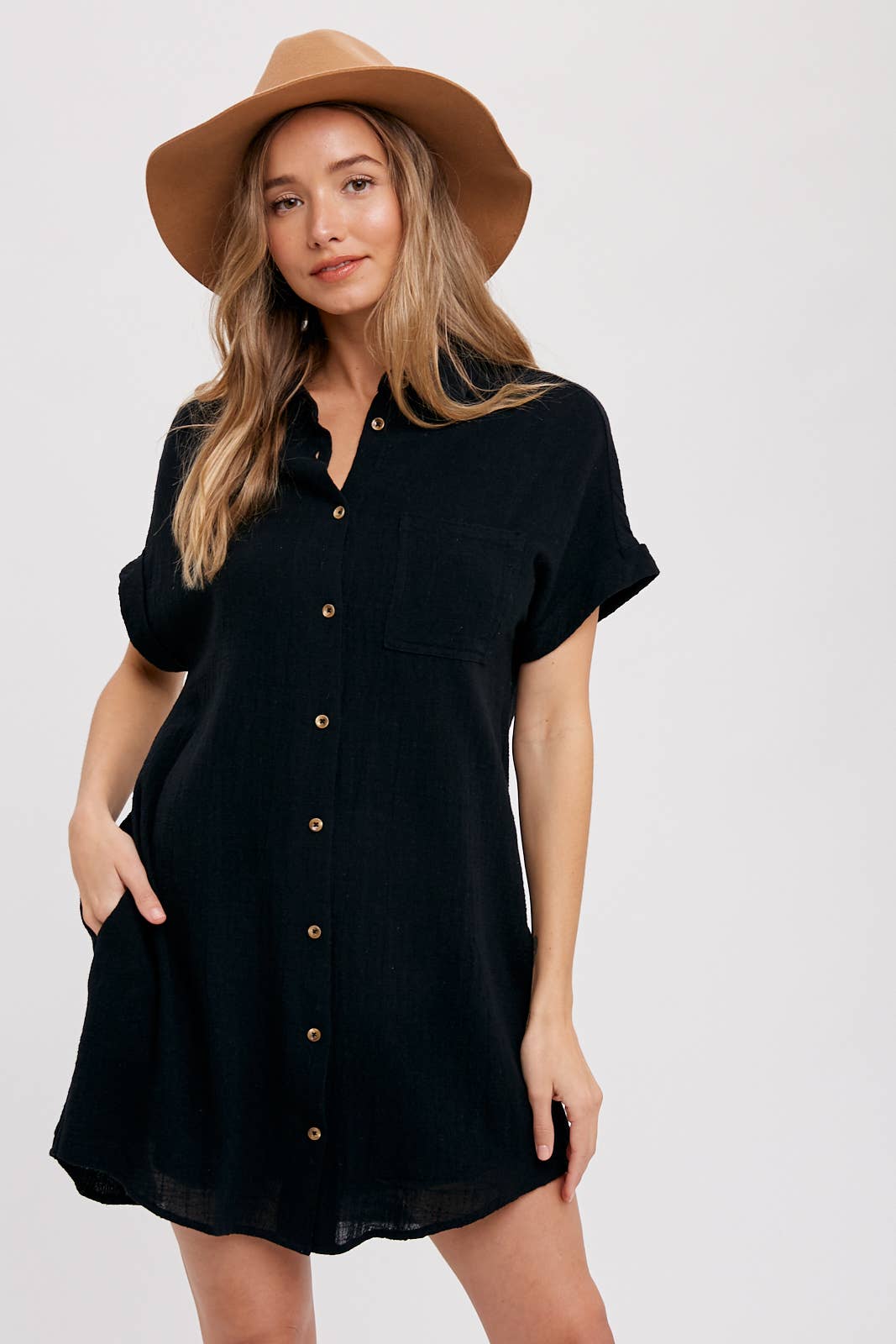 Button Down Shirt Dress in Black