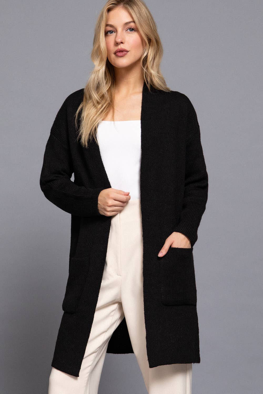 Long Sleeve with Pocket Open Sweater Cardigan(several colors)