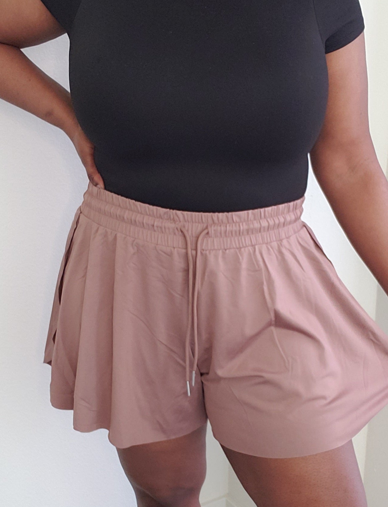 Activewear Two In One Drawstring Shorts: TAUPE