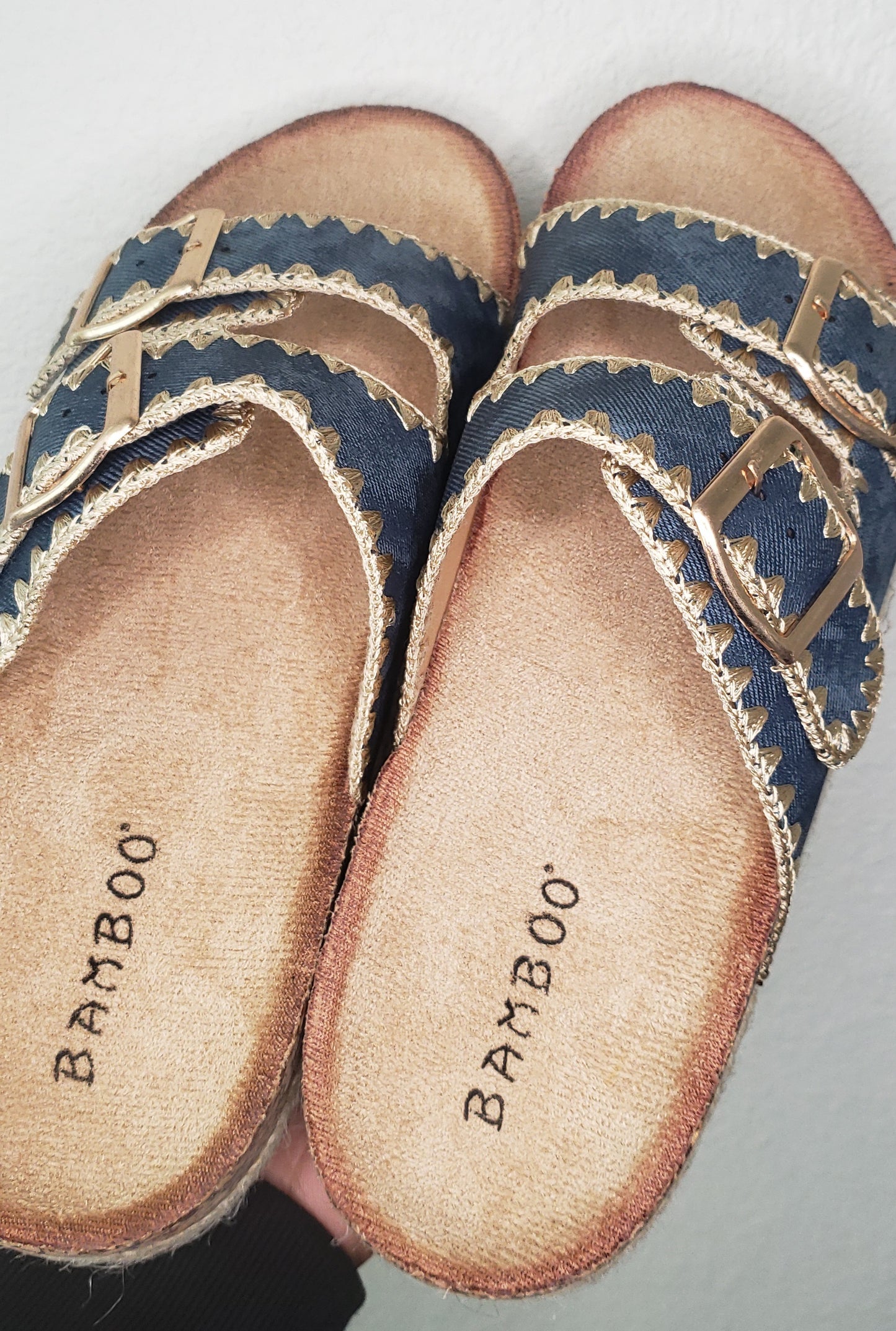 Blue Low Heel Cork Slip-on Sandal