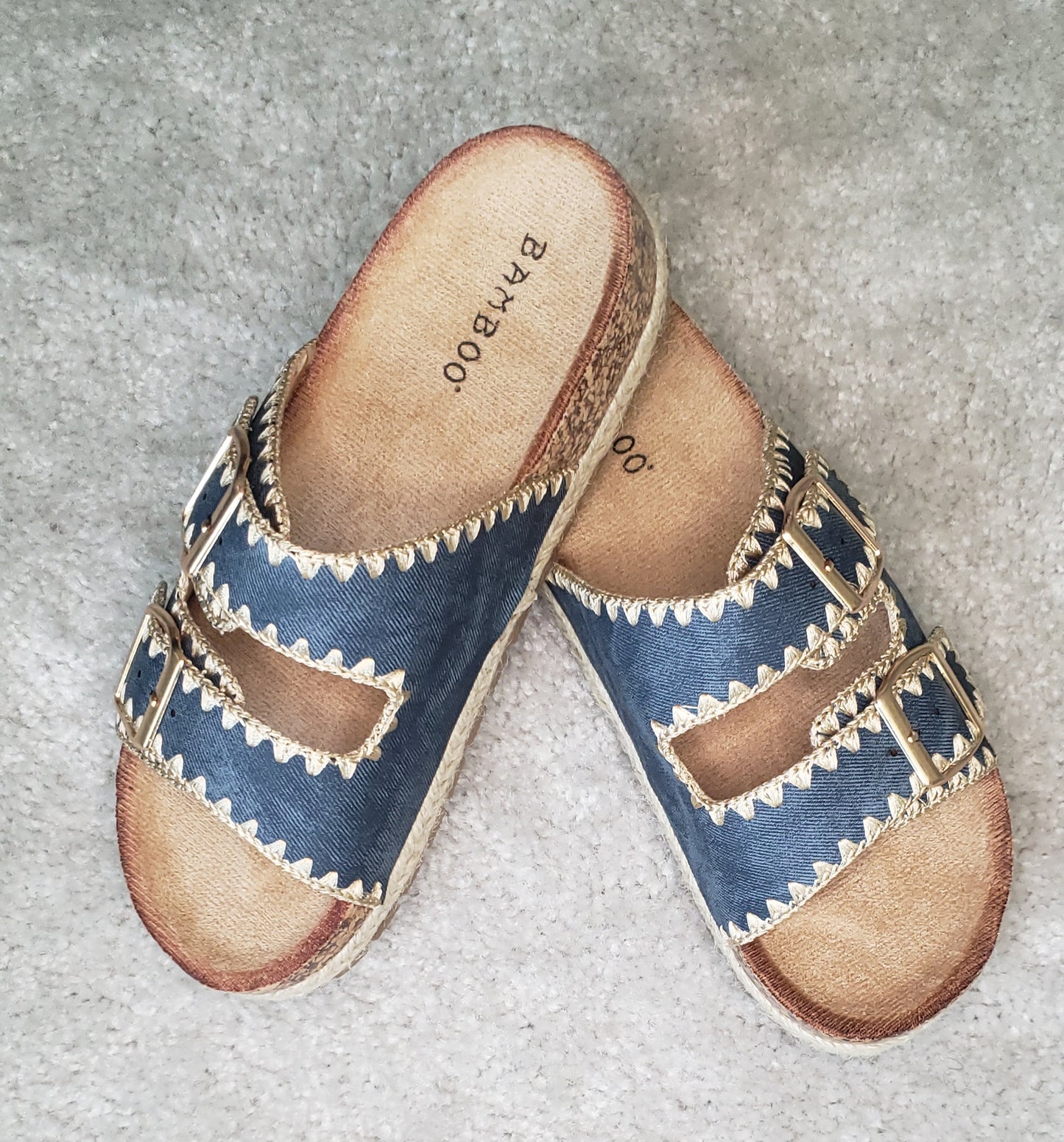 Blue Low Heel Cork Slip-on Sandal