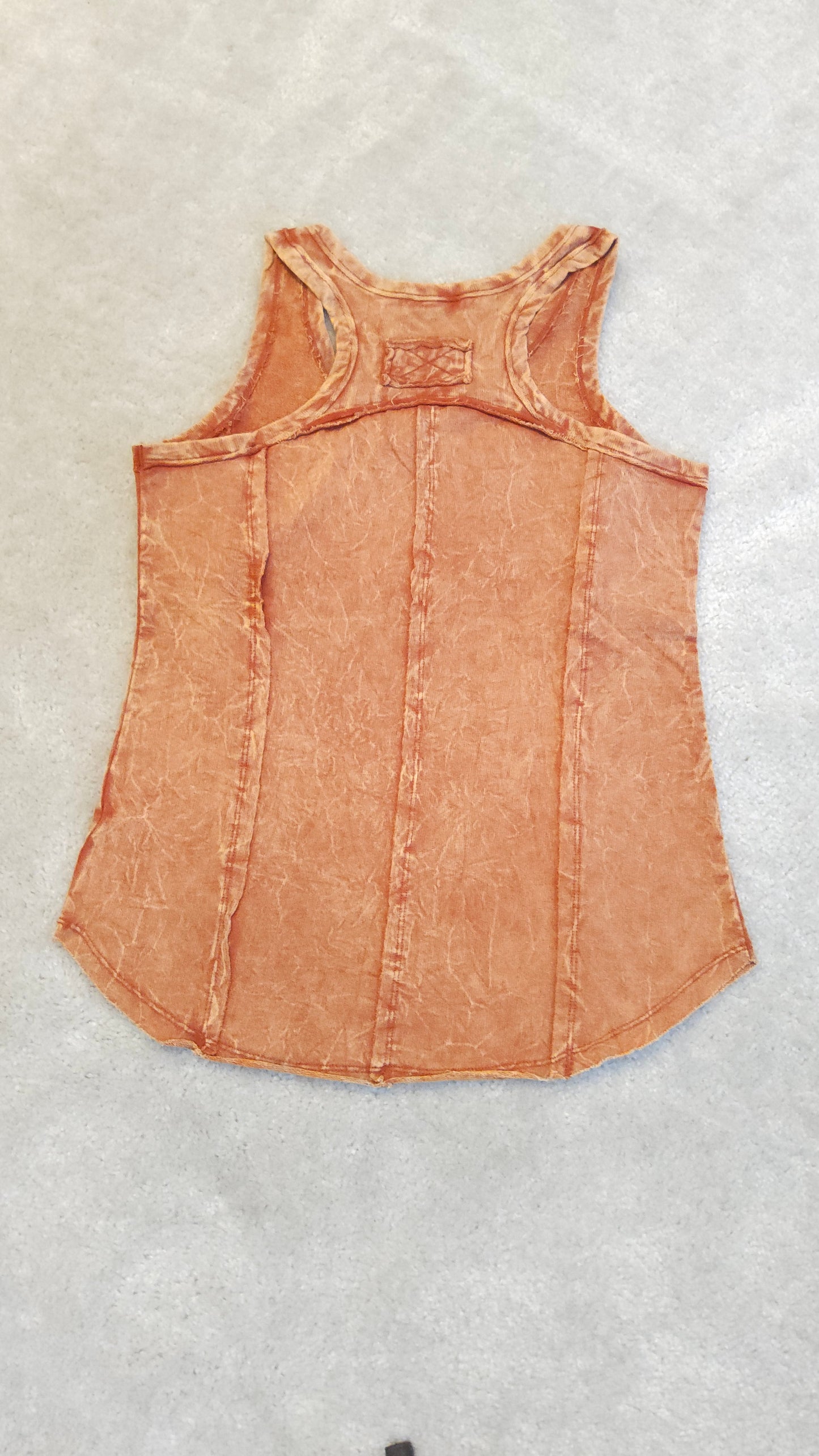 Crinkle Washed french Terry Raw Edge Tank Top in Rust