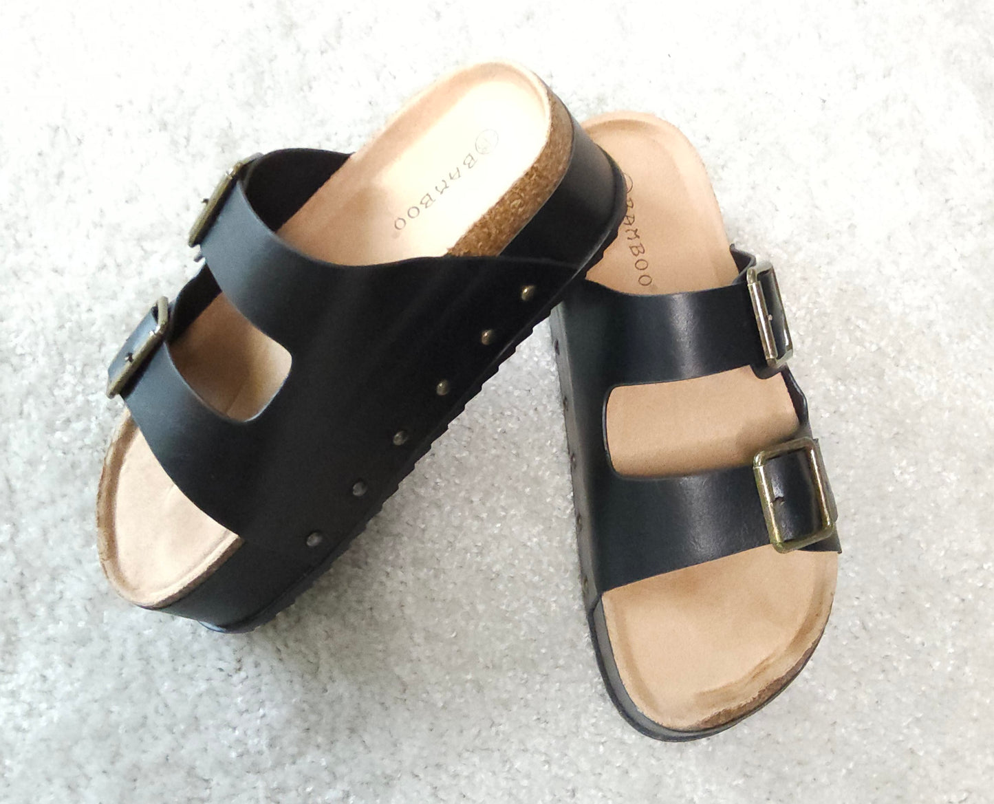 Blowout Double Buckle Platform Sandals in Black