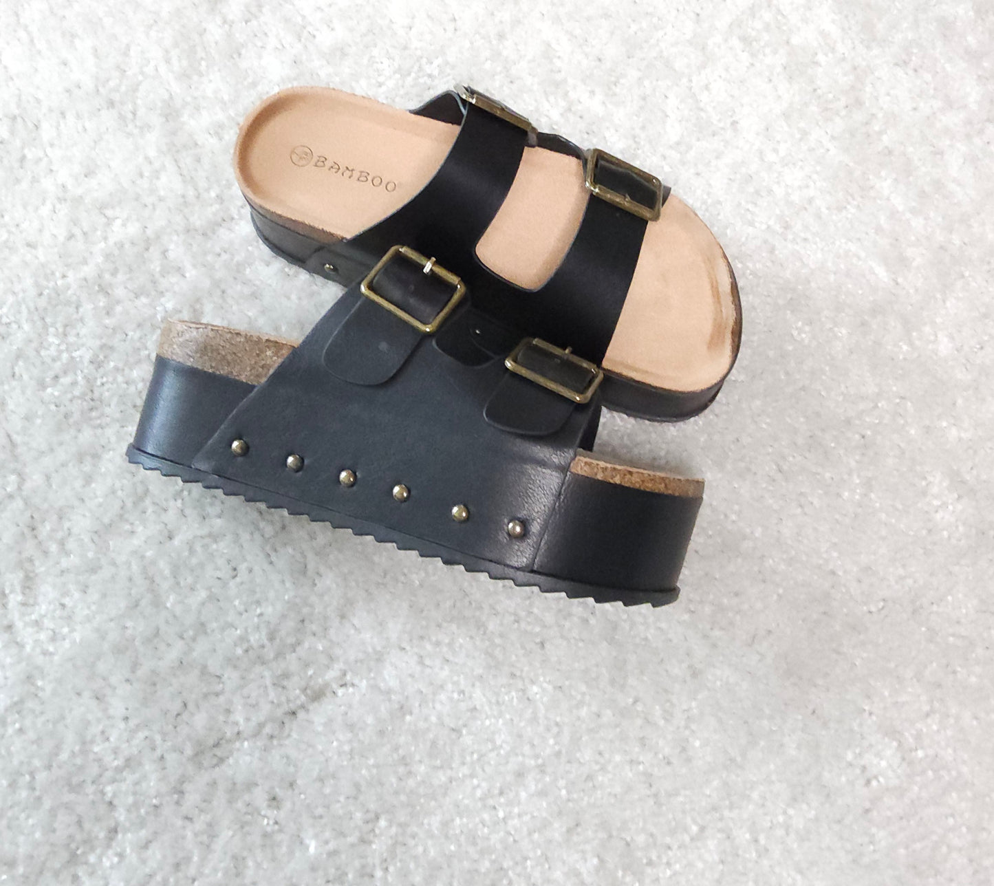 Blowout Double Buckle Platform Sandals in Black