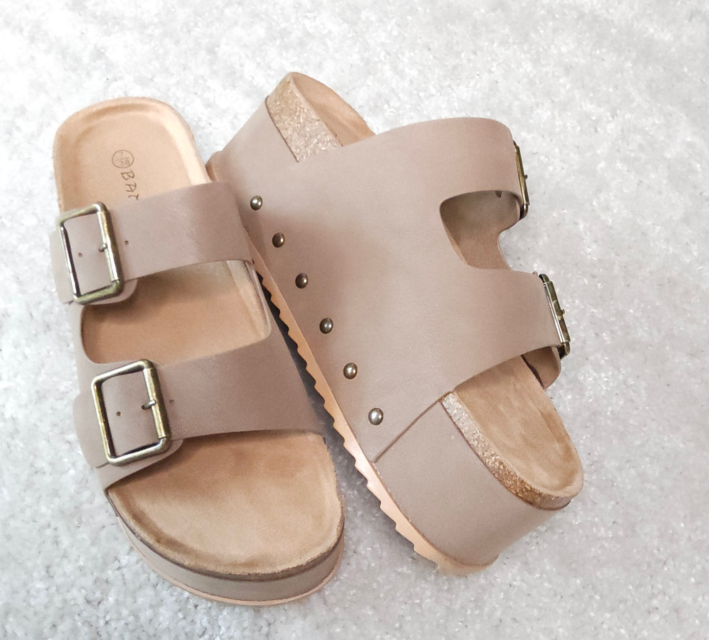 Blowout Double Buckle Platform Sandals in Taupe