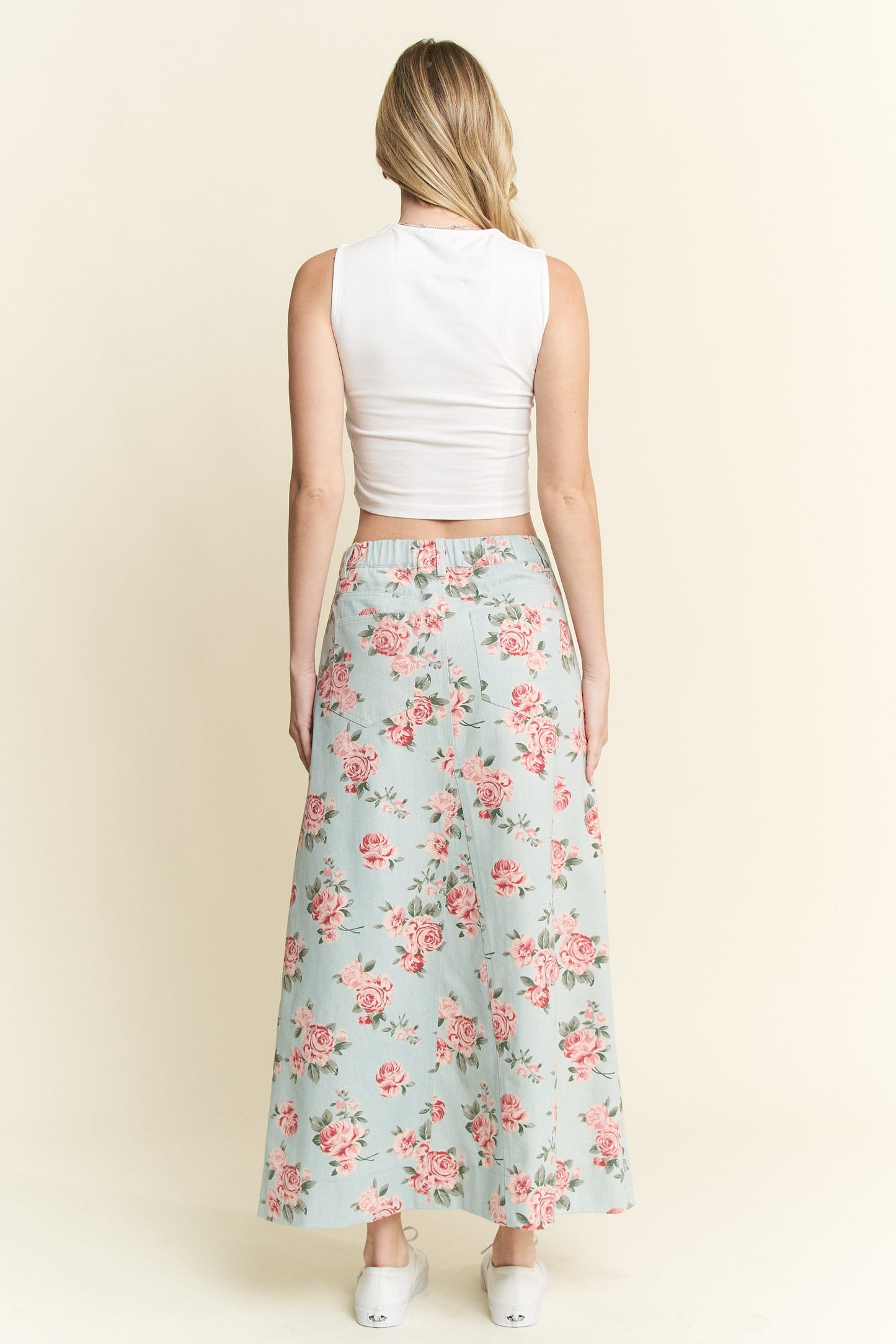Dark Denim Floral Print Skirt