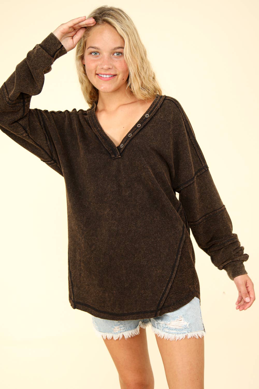 Washed Knit V-Neck Oversized Top(several colors)