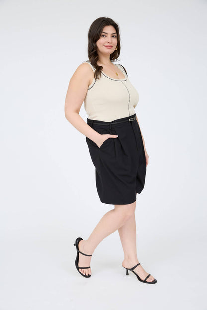 Plus Contrast Line Stitch Detail Sweater Knit Tank(two colors)