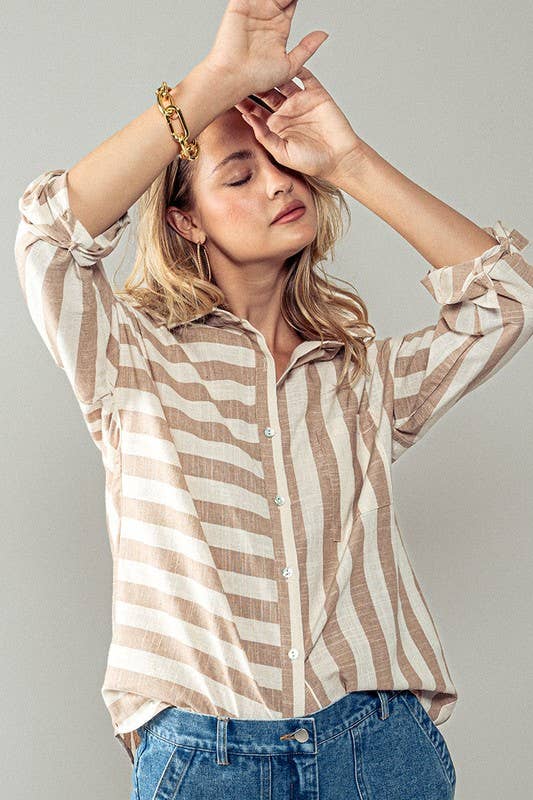 VERTICAL AND HORIZONTAL STRIPED SHIRT(Multiple colors)