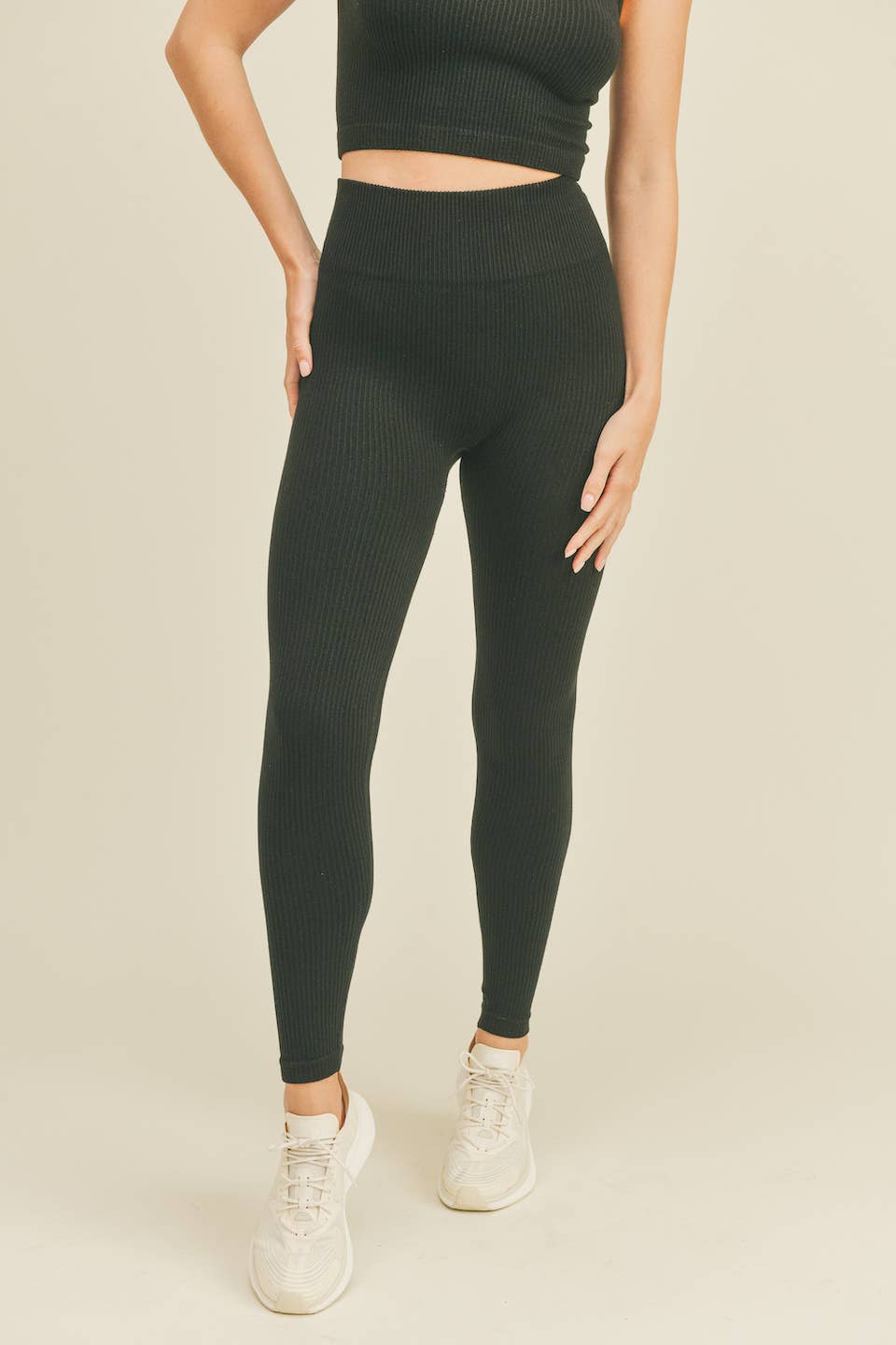 Black High Rise Premium Seamless Ribbed Leggings