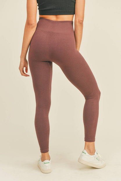Chocolate High Rise Premium Seamless Ribbed Leggings