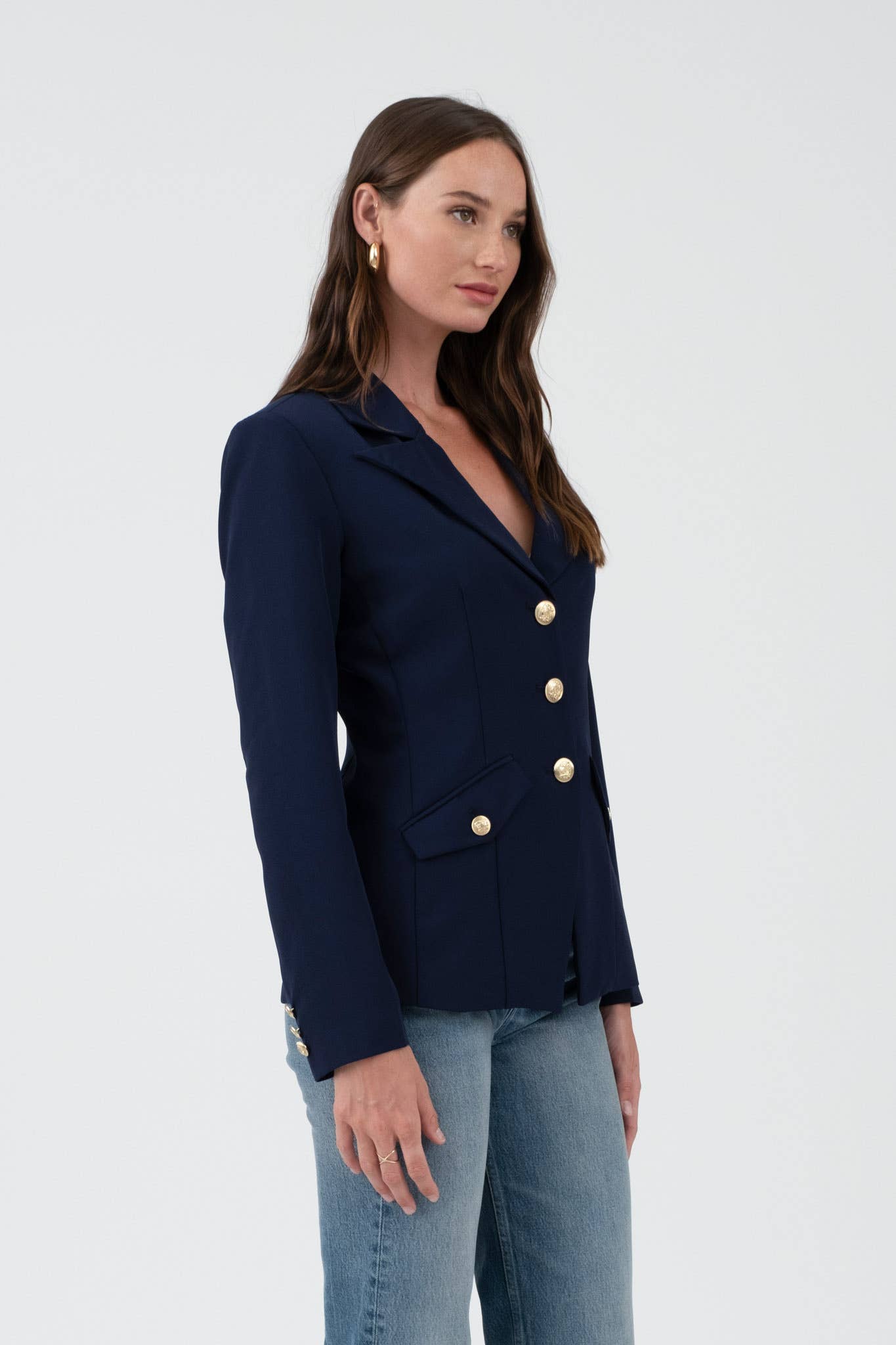 GOLD HARDWARE BUTTON CUFF BLAZER(two colors)