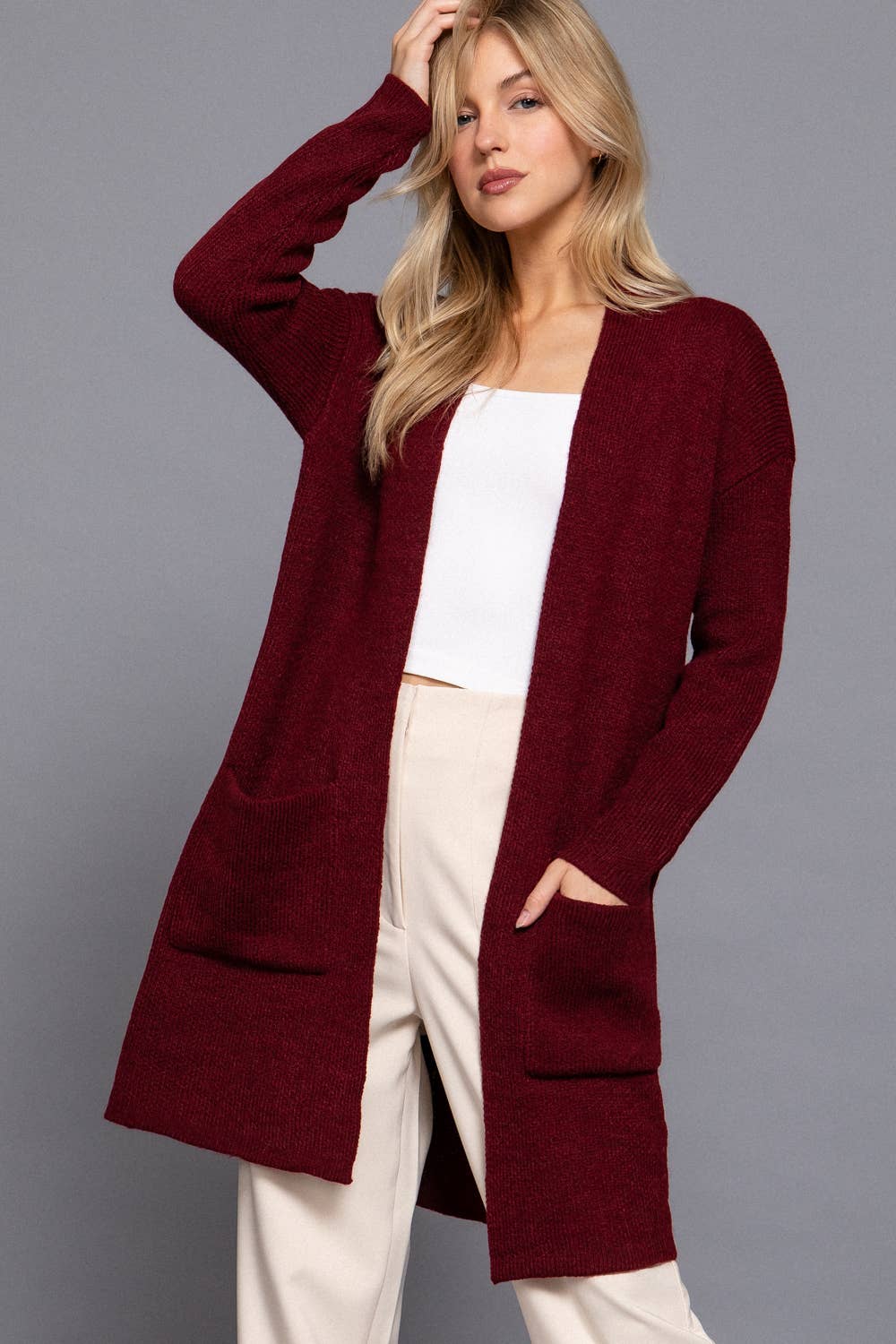 Long Sleeve with Pocket Open Sweater Cardigan(several colors)