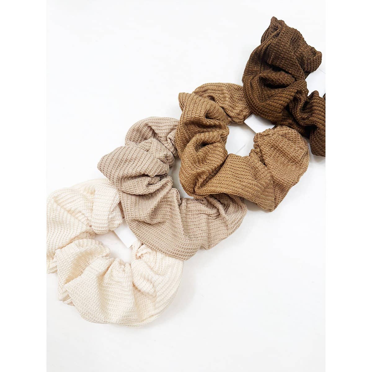 Set of 4 Neutral Tone Waffle Scrunchies