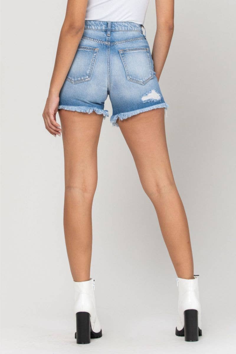 High Rise Uneven Hem Shorts