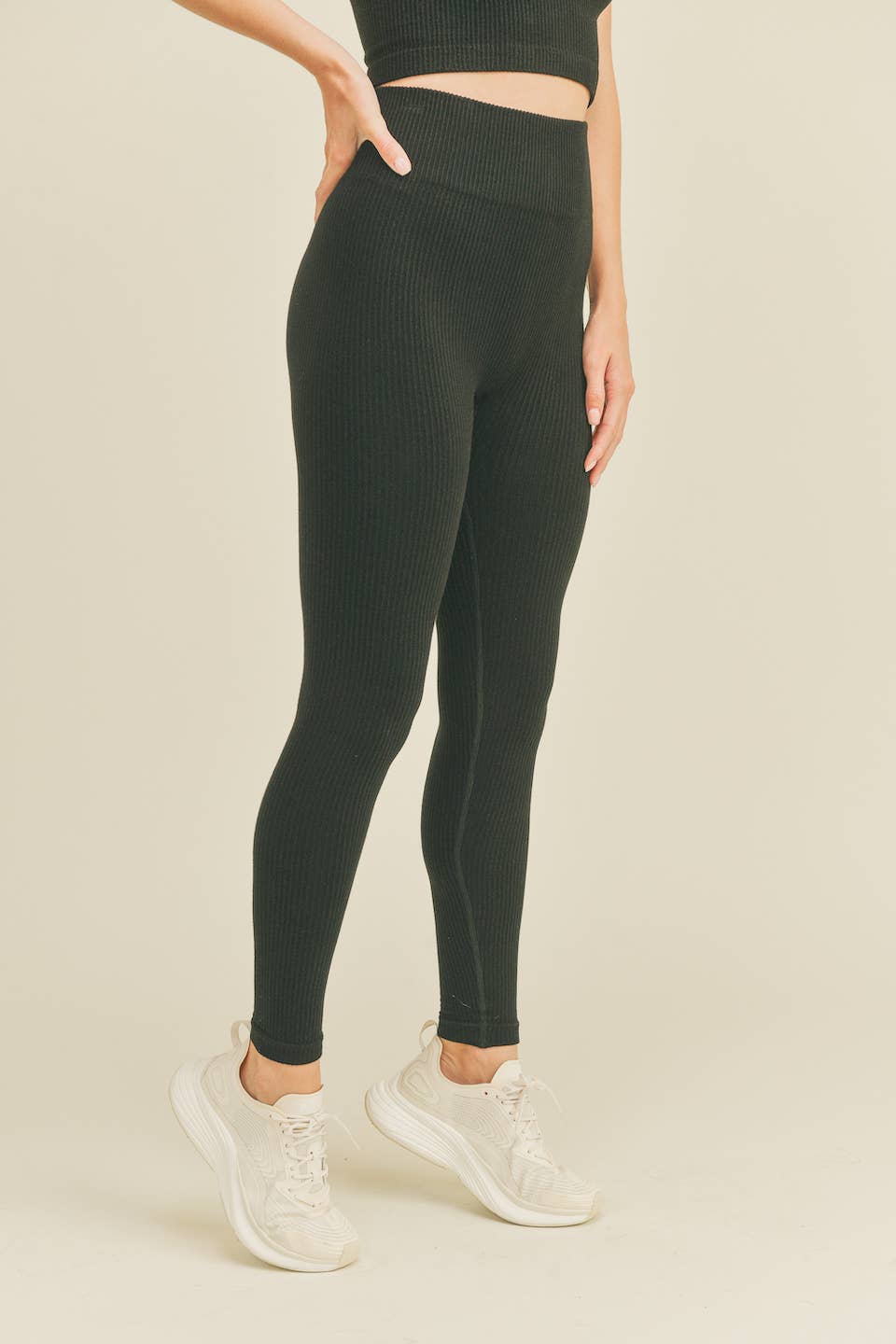 Black High Rise Premium Seamless Ribbed Leggings