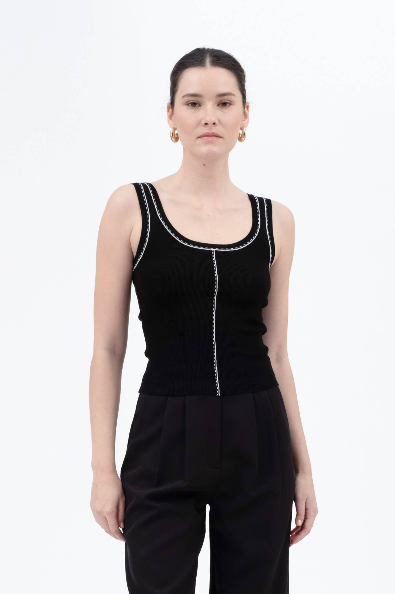 Contrast Line Stitch Detail Sweater Knit Tank