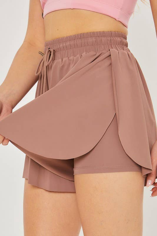 Activewear Two In One Drawstring Shorts: TAUPE