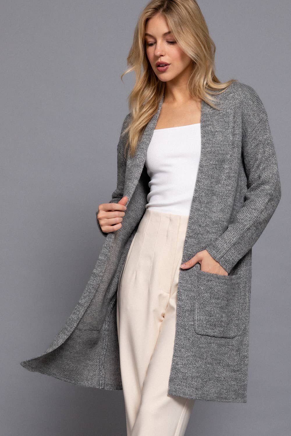 Long Sleeve with Pocket Open Sweater Cardigan(several colors)