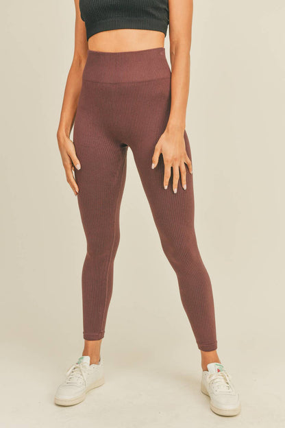 Chocolate High Rise Premium Seamless Ribbed Leggings
