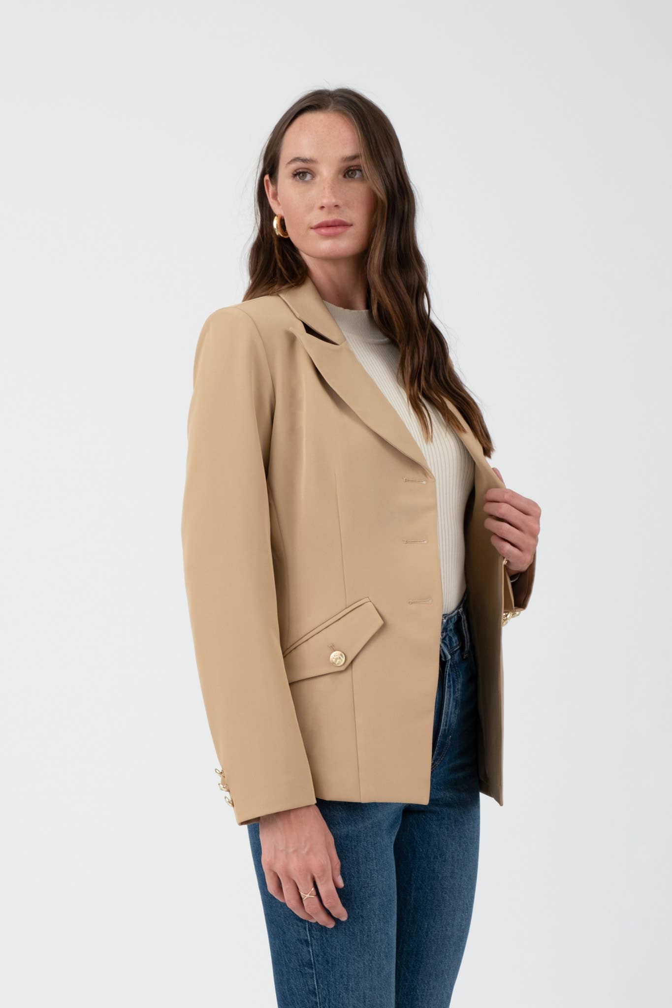 GOLD HARDWARE BUTTON CUFF BLAZER(two colors)