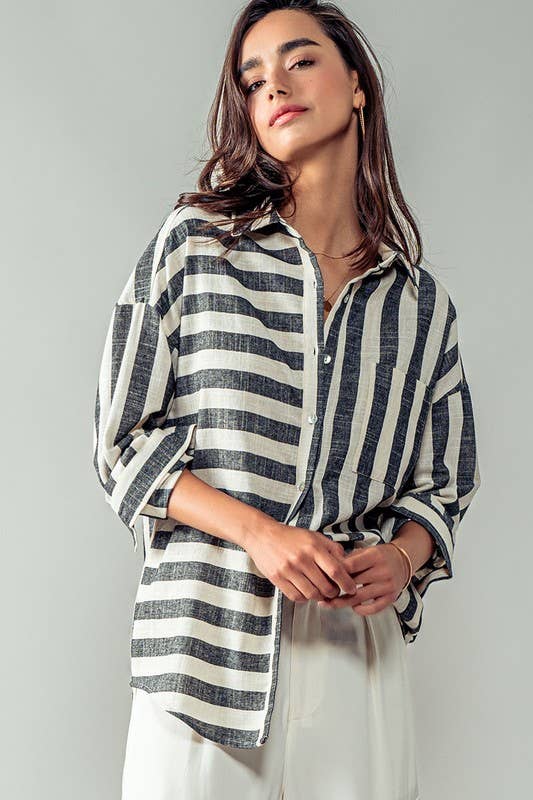 VERTICAL AND HORIZONTAL STRIPED SHIRT(Multiple colors)