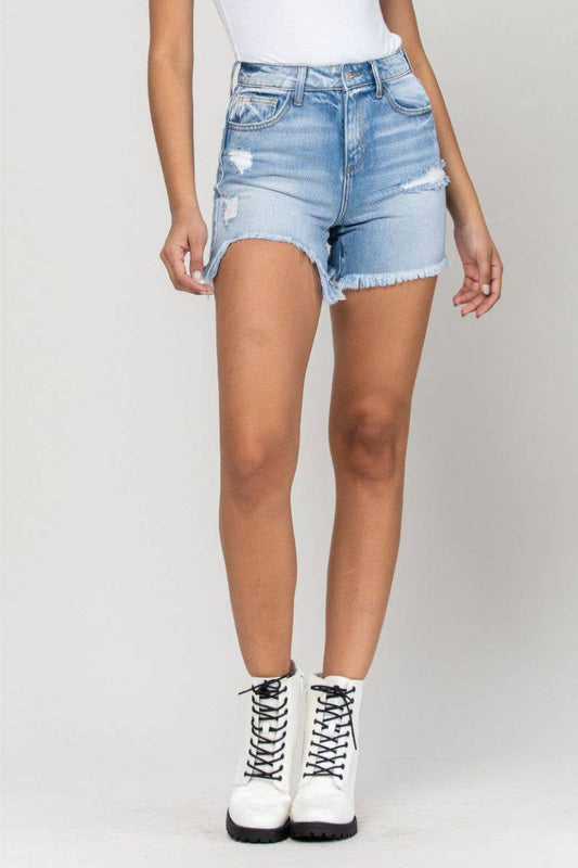 High Rise Uneven Hem Shorts