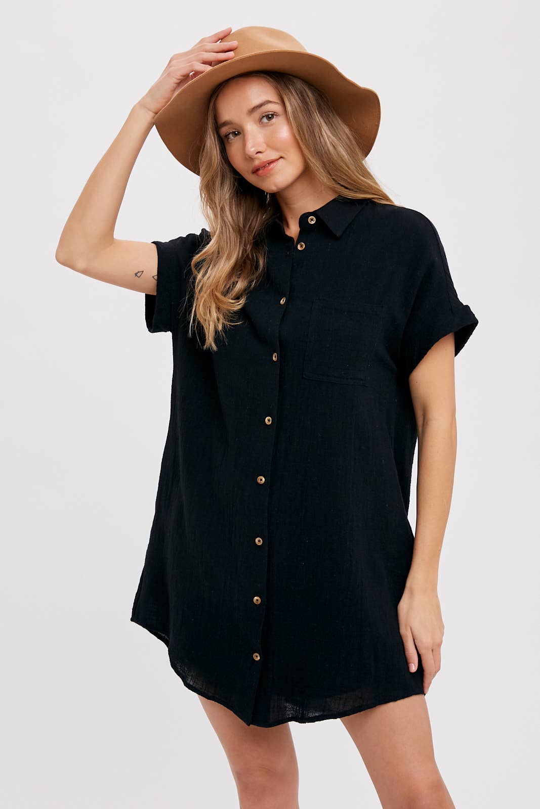 Button Down Shirt Dress in Black