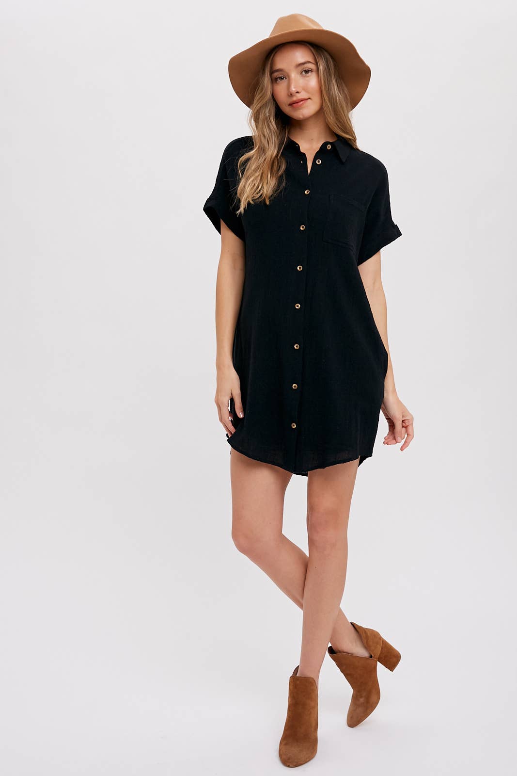 Button Down Shirt Dress in Black