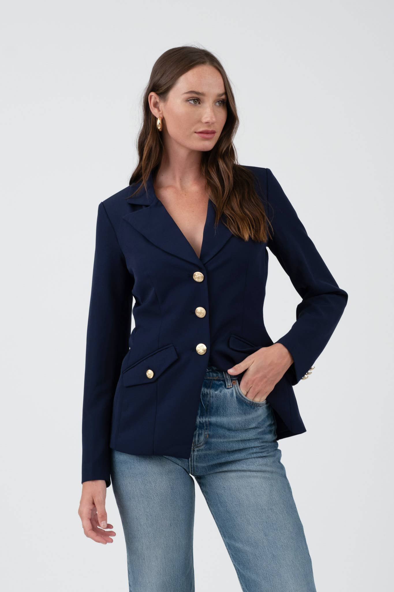 GOLD HARDWARE BUTTON CUFF BLAZER(two colors)