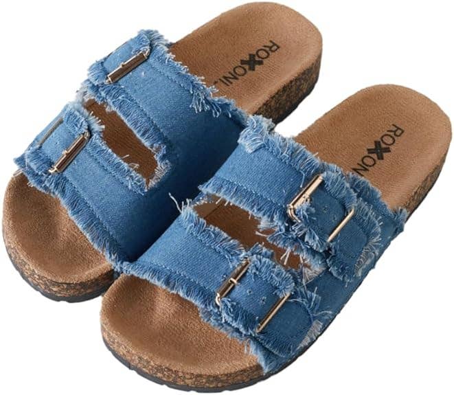 Women's Comfort Flat Sandals Double Buckle Adjustable Straps: Blue