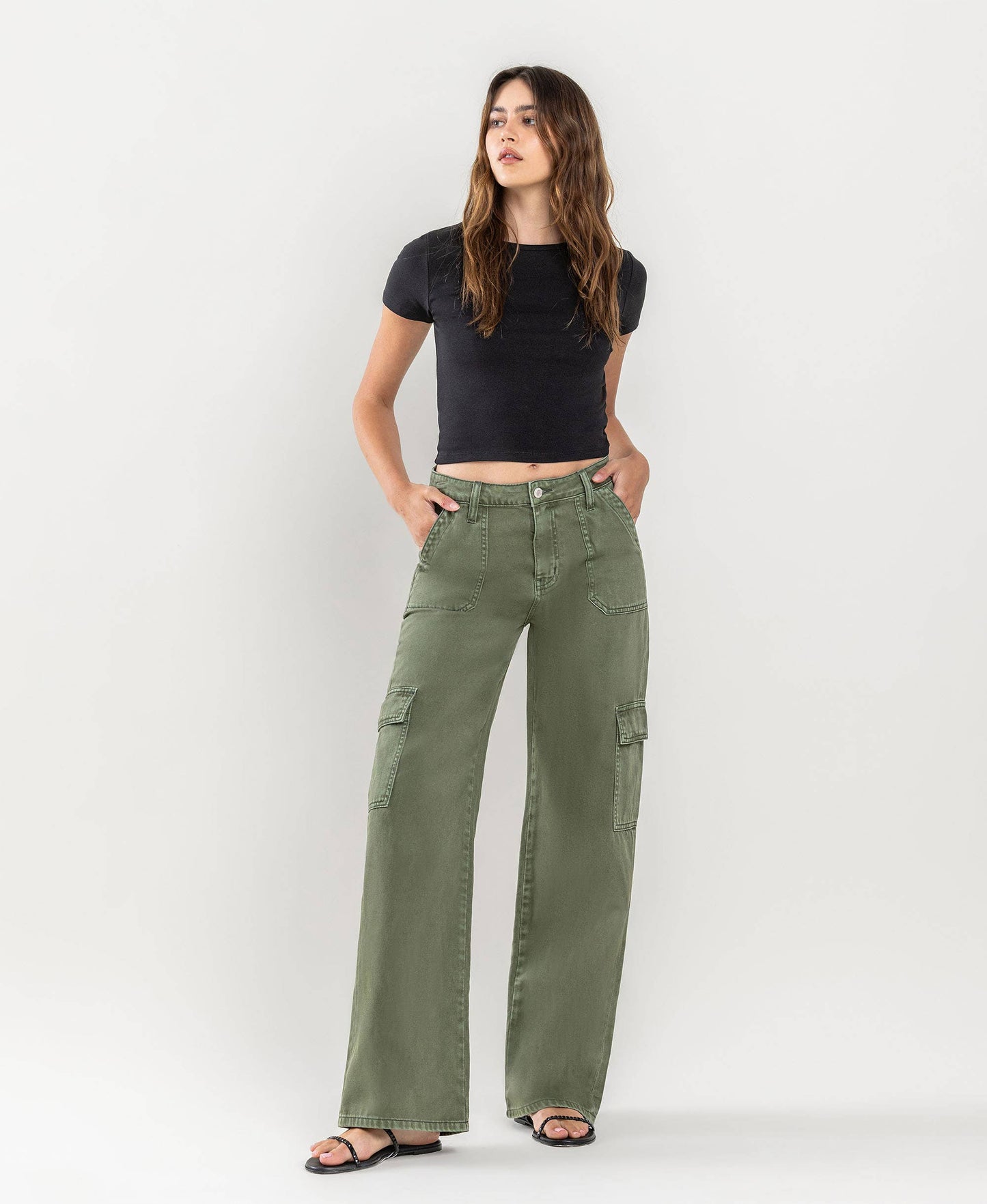 HIGH RISE UTILITY CARGO WIDE JEANS