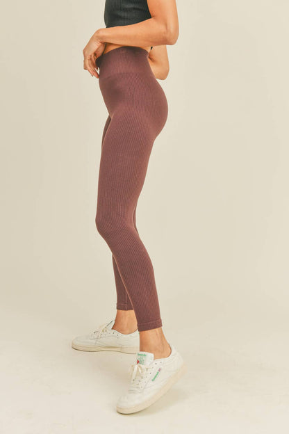 Chocolate High Rise Premium Seamless Ribbed Leggings