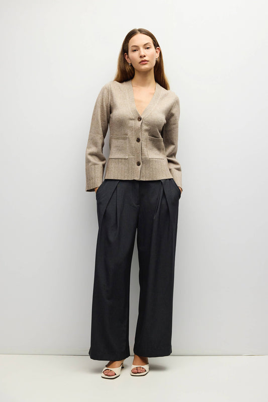 V Neck Cardigan Patch Pockets