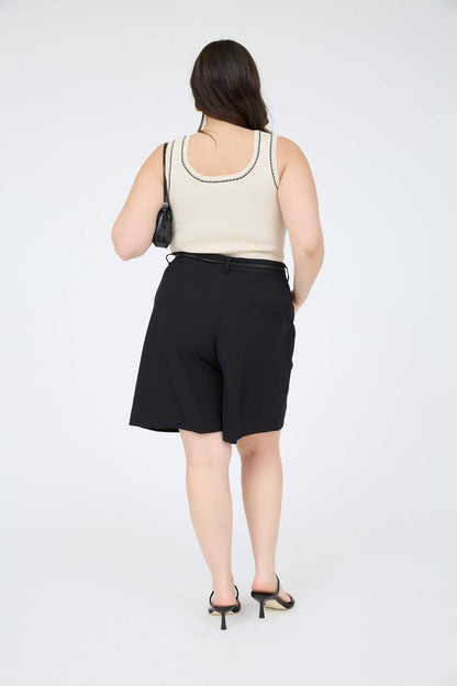 Plus Contrast Line Stitch Detail Sweater Knit Tank(two colors)