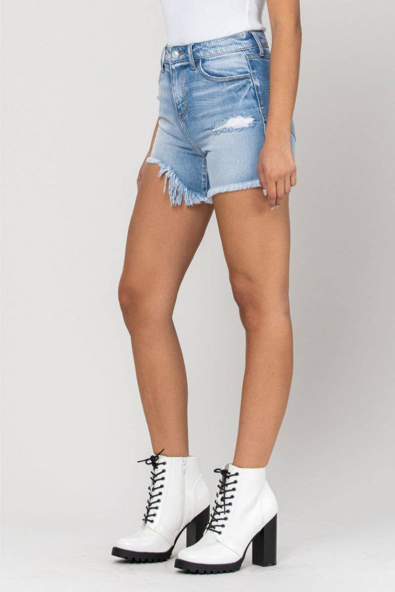 High Rise Uneven Hem Shorts