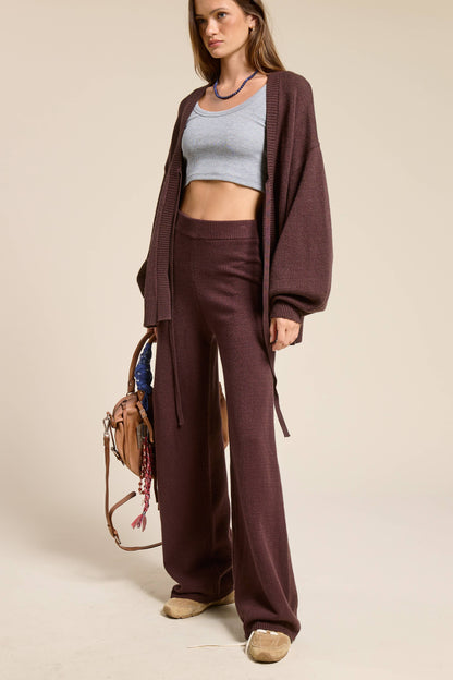 Chocolate  Knit Cardigan and Pants Matching Set