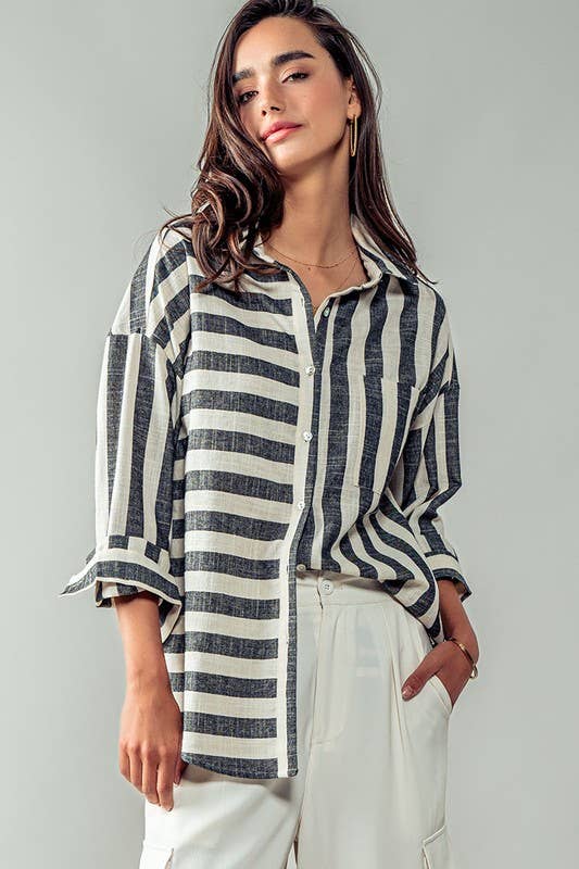 VERTICAL AND HORIZONTAL STRIPED SHIRT(Multiple colors)